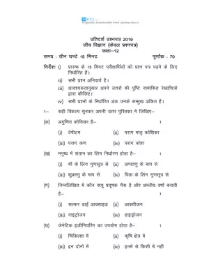 UP Board Class 12 Biology Question Paper 2019