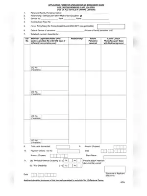 Application Form For Upgradation of  ECHS Smart Card