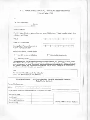 Atal Pension Yojana Account Closure Form