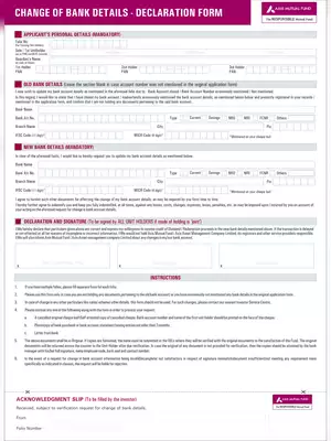 Axis Mutual Fund Change of Bank Details Declaration Form