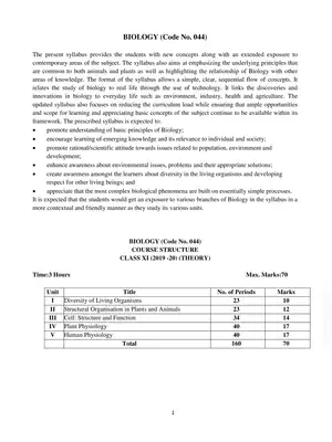 CBSE Class 11 Biology Syllabus 2019 – 20