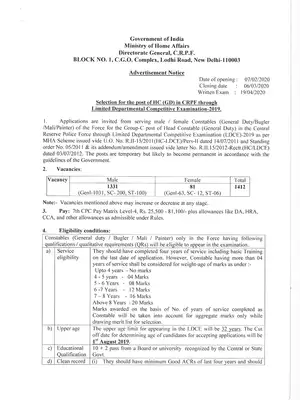 CRPF Head Constable 2020 Recruitment