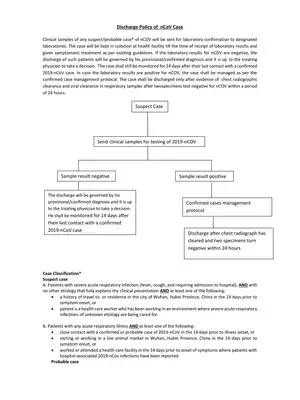 Discharge Policy For Suspect or Confirmed Novel Coronavirus Cases