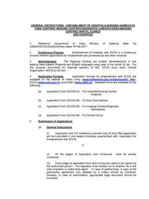 ECHS Scheme Empanelment of Hospitals General Instructions