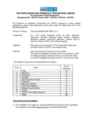 FACT Trade Apprentice Notification 2020