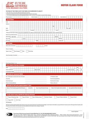 Future Generali Motor Claim Form