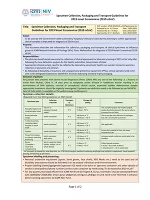 Guidance for Sample Collection, Packaging and Transportation for Novel Coronavirus