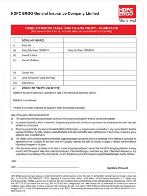 HDFC Pradhan Mantri Fasal Bima Yojana Claim Form