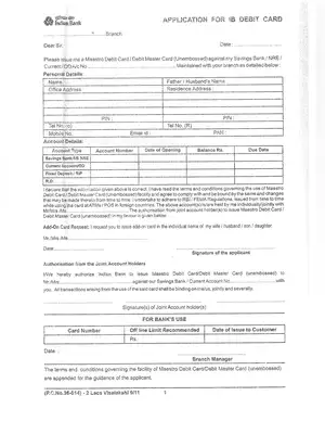 Indian Bank Debit Card Application Form