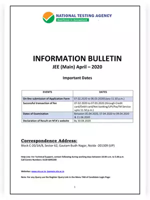 JEE Main April 2020 Information Bulletin