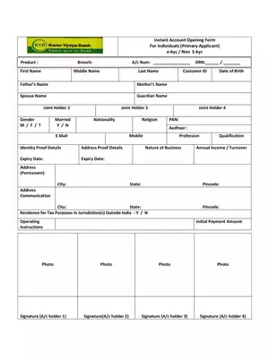 Karur Vysya Bank Individual  Account Opening Form