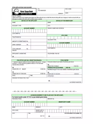 Karur Vysya Bank RTGS Form