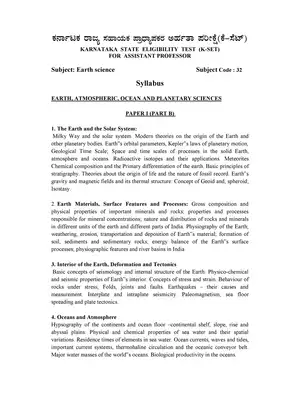 KSET Assistant Professor Exam Earth Science Syllabus & Question Paper 2020