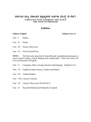 KSET Assistant Professor Exam English Syllabus 2020