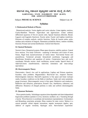 KSET Assistant Professor Exam Physical Science Syllabus 2020