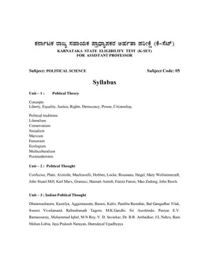 KSET Assistant Professor Exam Political Science Syllabus 2020