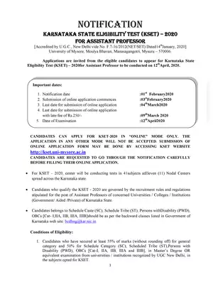 KSET Assistant Professor Notification 2020