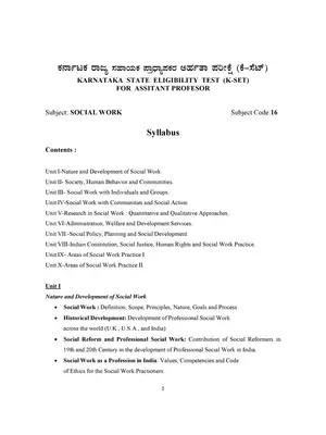 KSET Social Work Syllabus 2020 For Assistant Professor Exam