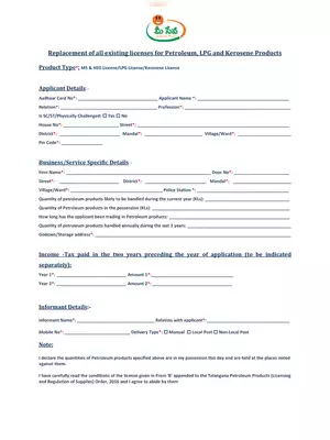 Meeseva Replacement of All Existing Licenses for Petroleum, LPG and Kerosene Products Application Form