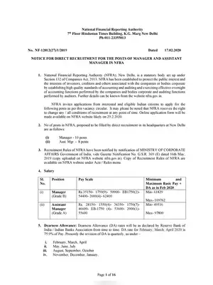 NFRA Manager Recruitment Notification 2020