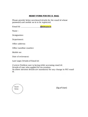 NIC E-Mail Reset Application Form