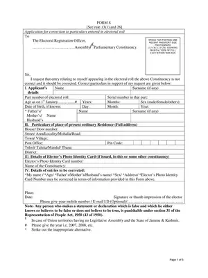 Rangareddy Telangana Application for Correction in Electoral Roll