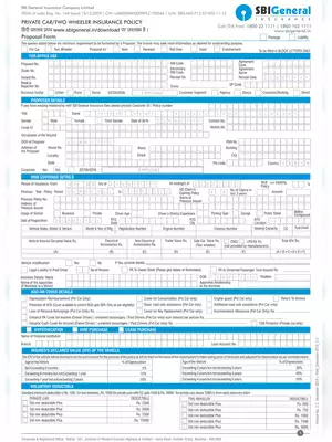 SBI Motor Private Car Proposal Form