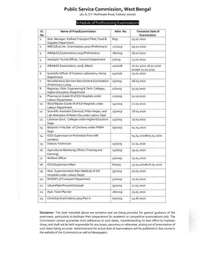 Schedule of Forthcoming Examinations  West Bengal