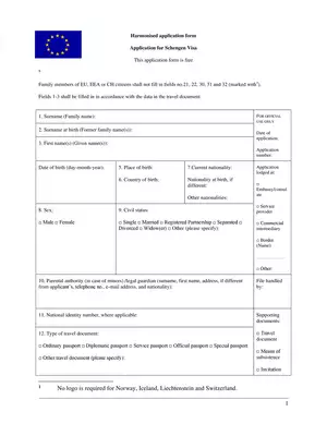 Schengen Visa Application Form