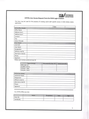 UTIITSL User Access Request Form for ECHS Login Creation