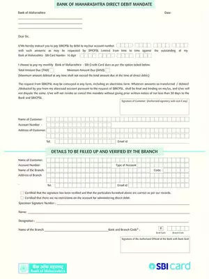 Bank of Maharashtra Auto Debit Mandate Form