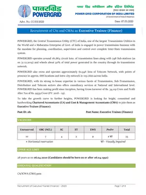 PGCIL Recruitment Notification 2020