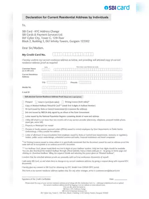 SBI Address Change Declaration Form