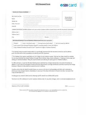 SBI Card KYC Renewal Form