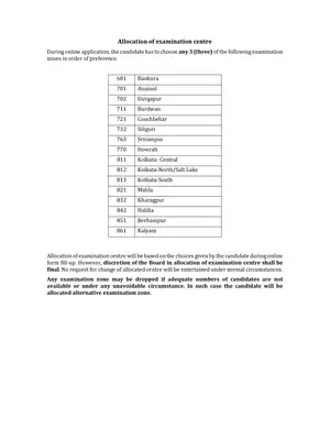 West Bengal PUMDET 2020 Allocation of Examination Centre