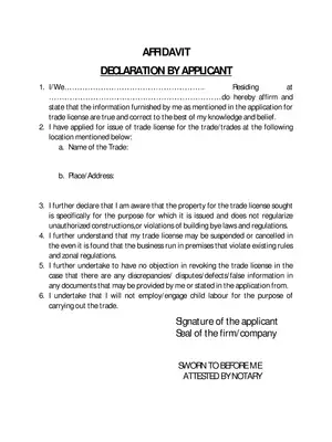 Affidavit For Trade License