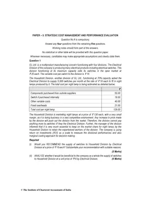 CA Final (New) Strategic Cost Management & Performance Evaluation Question Paper May 2018