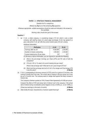 CA Final (New) Strategic Financial Management Question Paper Nov 2019