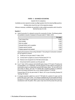 CA Inter (New) Advanced Accounting Question Paper May 2018