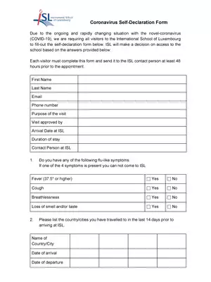 Coronavirus Self-Declaration Form