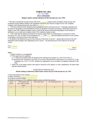 Form No 3BA Report Under Section 36(1)(xi)