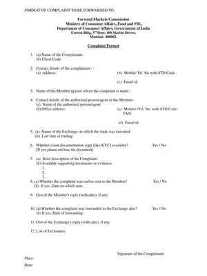 Forward Market Commission Complaint Form