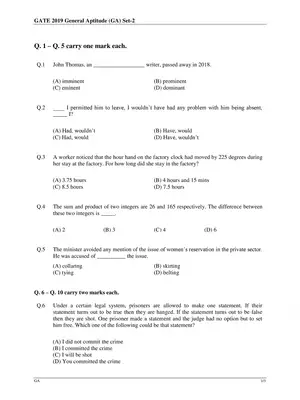 GATE 2019 Mining Engineering (MN) Question Paper