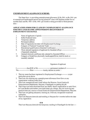 Haryana Unemployment Allowance Scheme Form