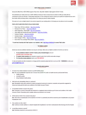 HDFC ERGO Policy Details on COVID-19