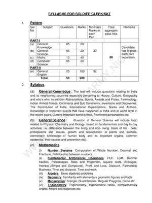 Indian Army Soldier Clerk Syllabus