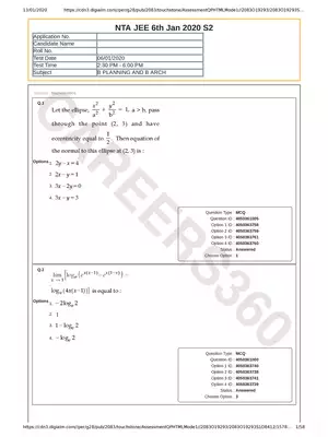 JEE Main 2020 Question Paper 2 Afternoon Shift