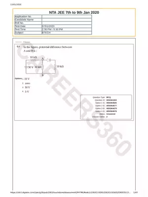 JEE Main 7th Jan 2020 Question Paper 1 Afternoon Shift