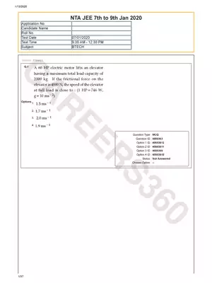 JEE Main 7th Jan 2020 Question Paper 1 Morning Session