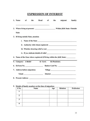 Kashmiri Migrants Prescribed Form